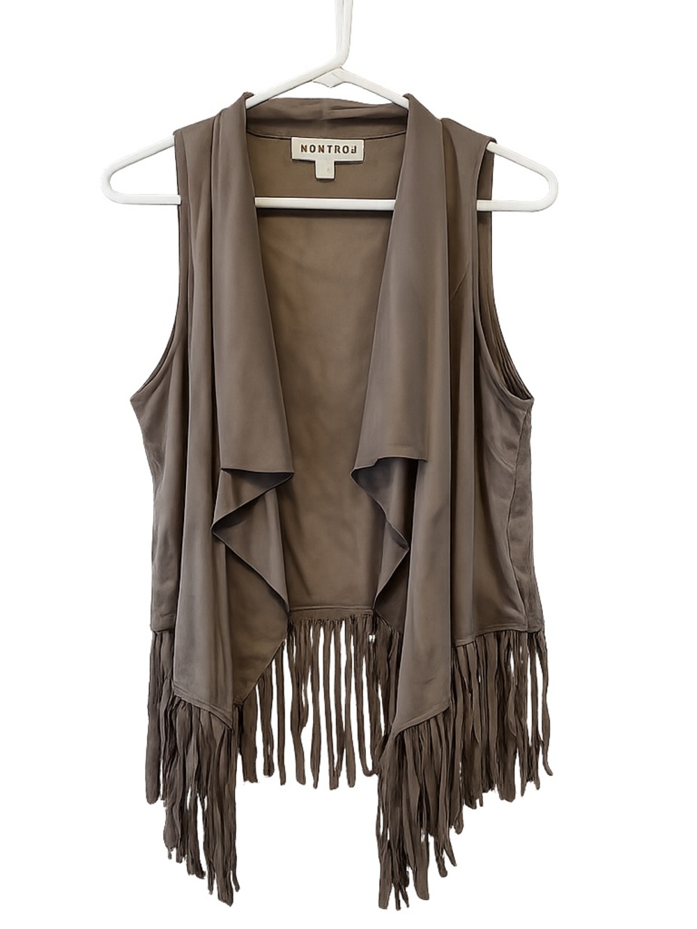 KONTROL Taupe Draped Open Front Vest